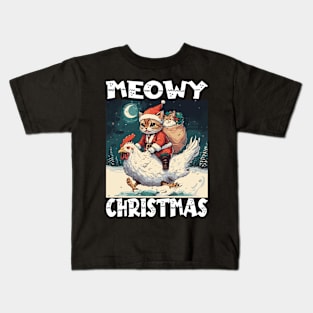 Meowy Christmas - 3, Funny Cute Cat on a Chicken Kids T-Shirt